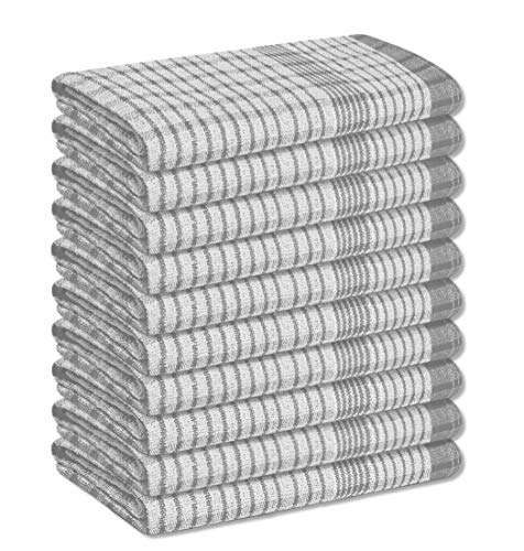 A & B TRADERS Wonderdry Tea Towels Kitchen Pack of 10, Cotton Absorbent Long Lasting Catering Bar Towels (Grey)