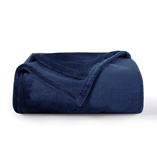 Aisbo Fleece Blanket Navy Blue Throw - Versatile Soft Warm Blanket Fluffy Throws for Sofa Couch Single Size, Cozy Solid Bed Flannel Blanket for Travel, 130x150cm Navy
