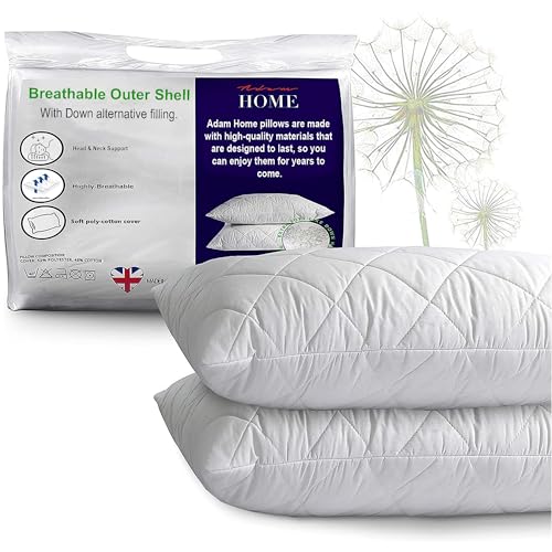 Adam Home Pillows 2 Pack Hotel Quality with Quilted Cover (2 Pillows) Premium Filled Pillows for Stomach, Back and Side Sleeper, Down Alternative Bed Pillow-Soft Hollow-Fiber Hotel Pillows